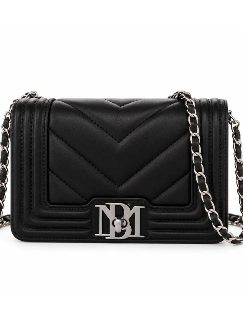 Badgley Mischka BM-4148 Black V Quilted Frame Crossbody Bag NWT